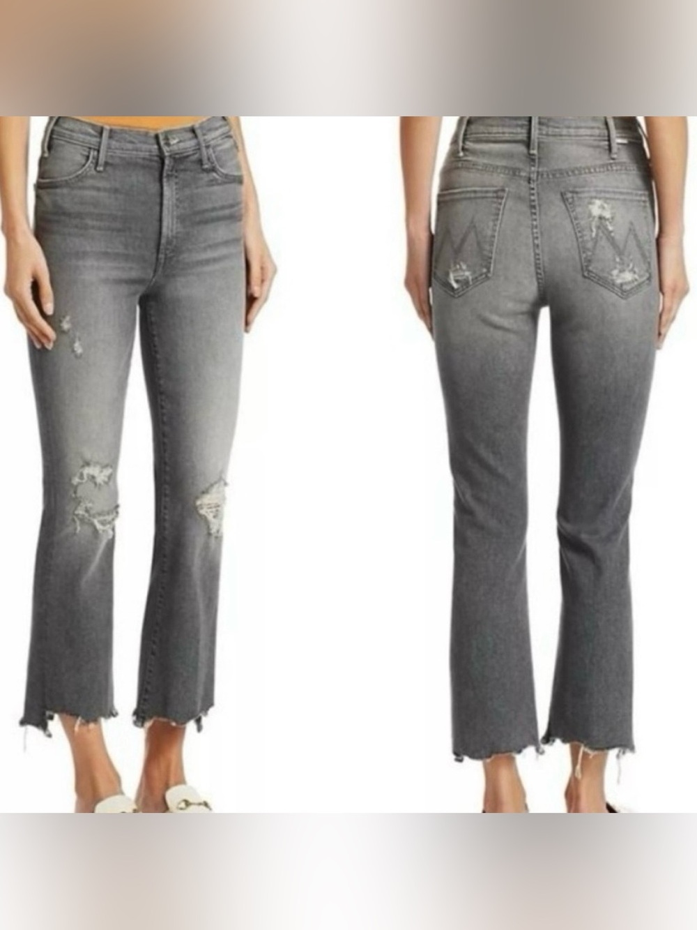 MOTHER Denim The Hustler Crop Step Chew Jeans Womens Size 27 Grey